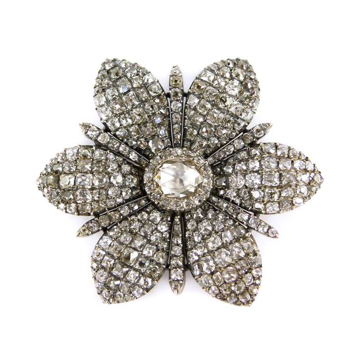 18th century diamond six petal flowerhead brooch